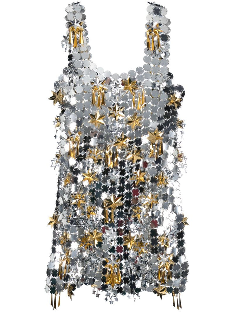 Silver-tone Star-embellished Mini Dress