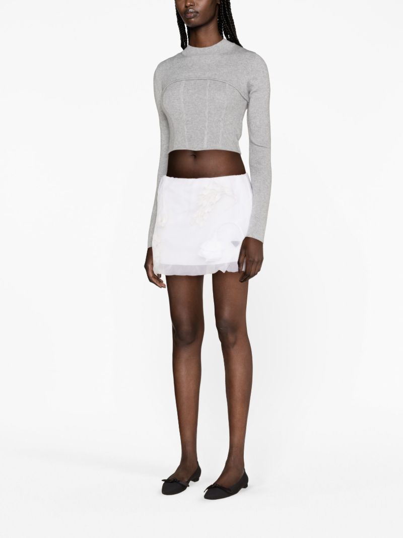 White Floral-appliquÃ_x0083_Â© Silk Mini Skirt