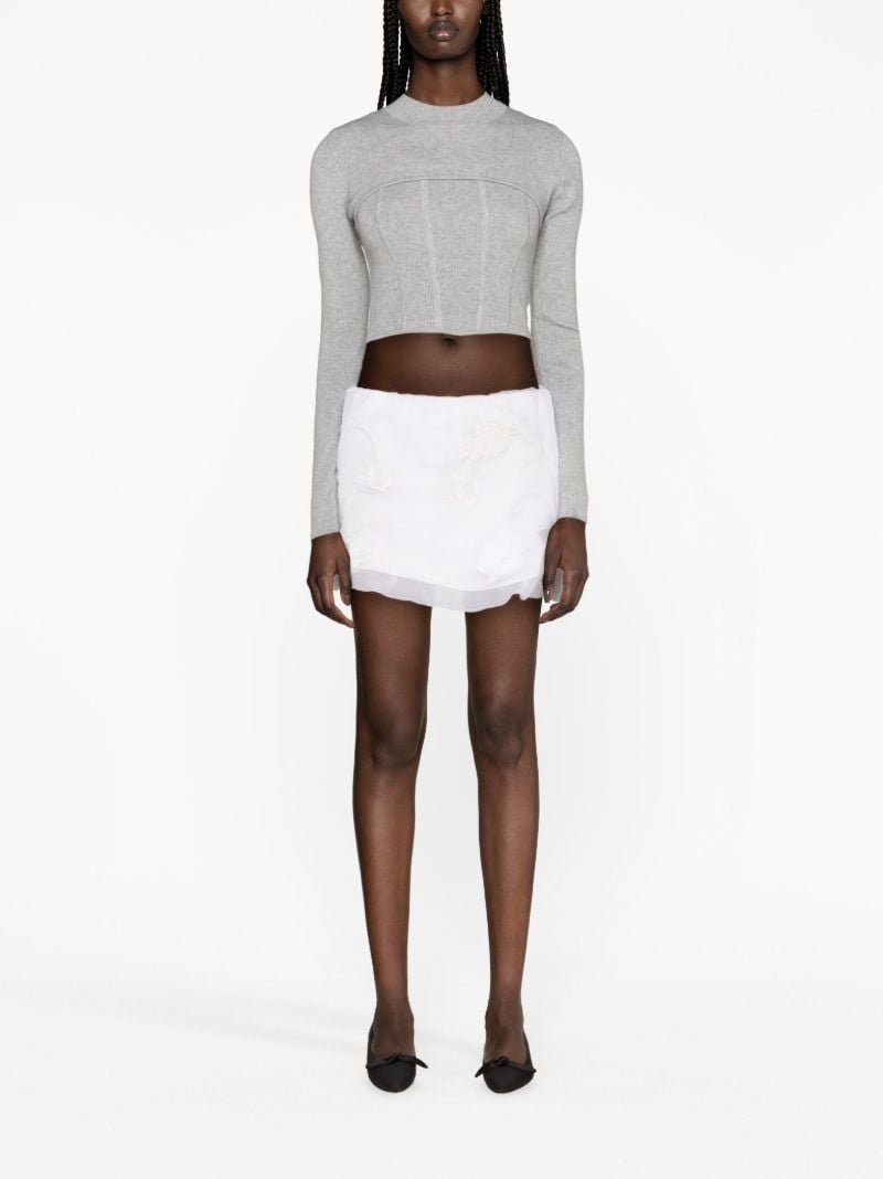 White Floral-appliquÃ_x0083_Â© Silk Mini Skirt
