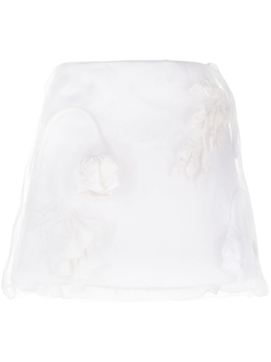 White Floral-appliquÃ_x0083_Â© Silk Mini Skirt