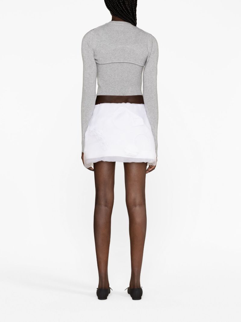 White Floral-appliquÃ_x0083_Â© Silk Mini Skirt