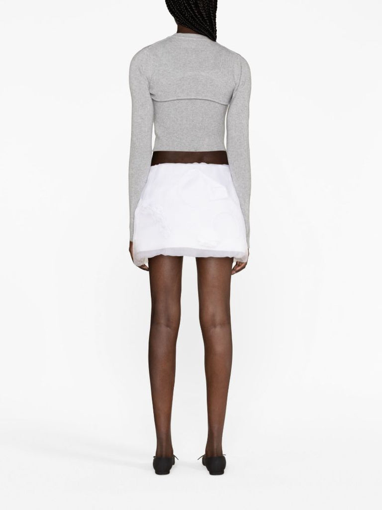 White Floral-appliquÃ_x0083_Â© Silk Mini Skirt