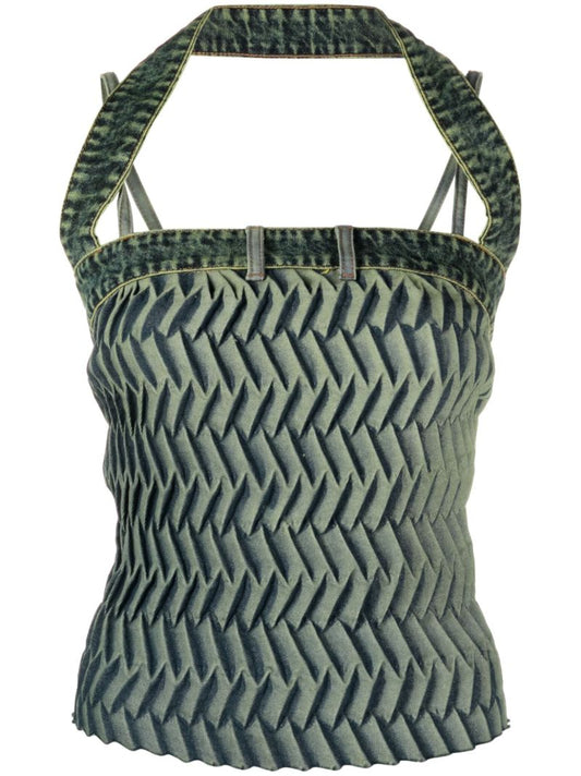 Blue Tyre Pleated Halterneck Top