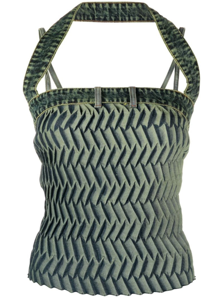 Blue Tyre Pleated Halterneck Top