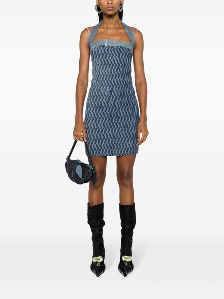 Blue Tyre Pleated Denim Mini Dress