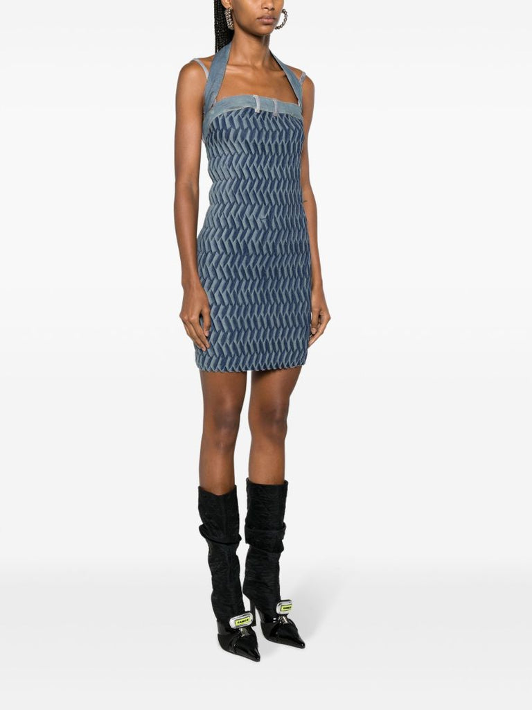 Blue Tyre Pleated Denim Mini Dress