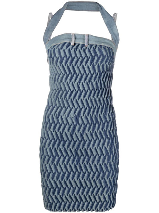 Blue Tyre Pleated Denim Mini Dress