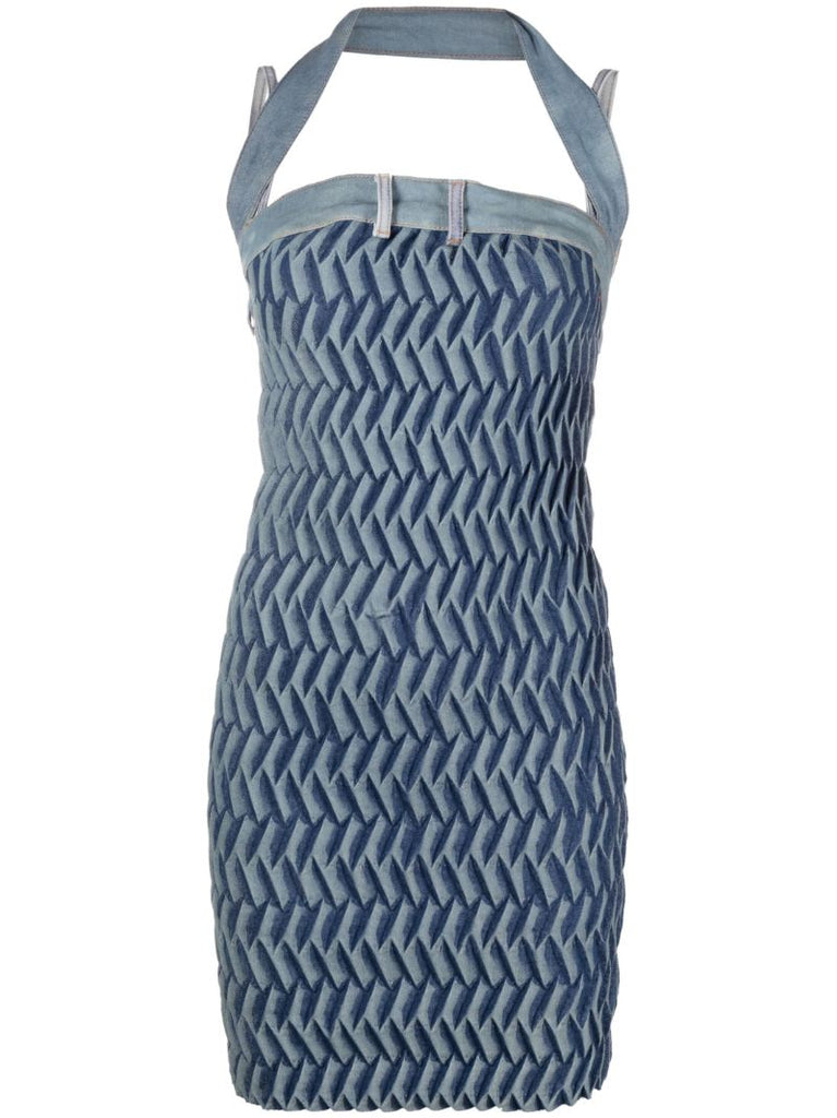 Blue Tyre Pleated Denim Mini Dress