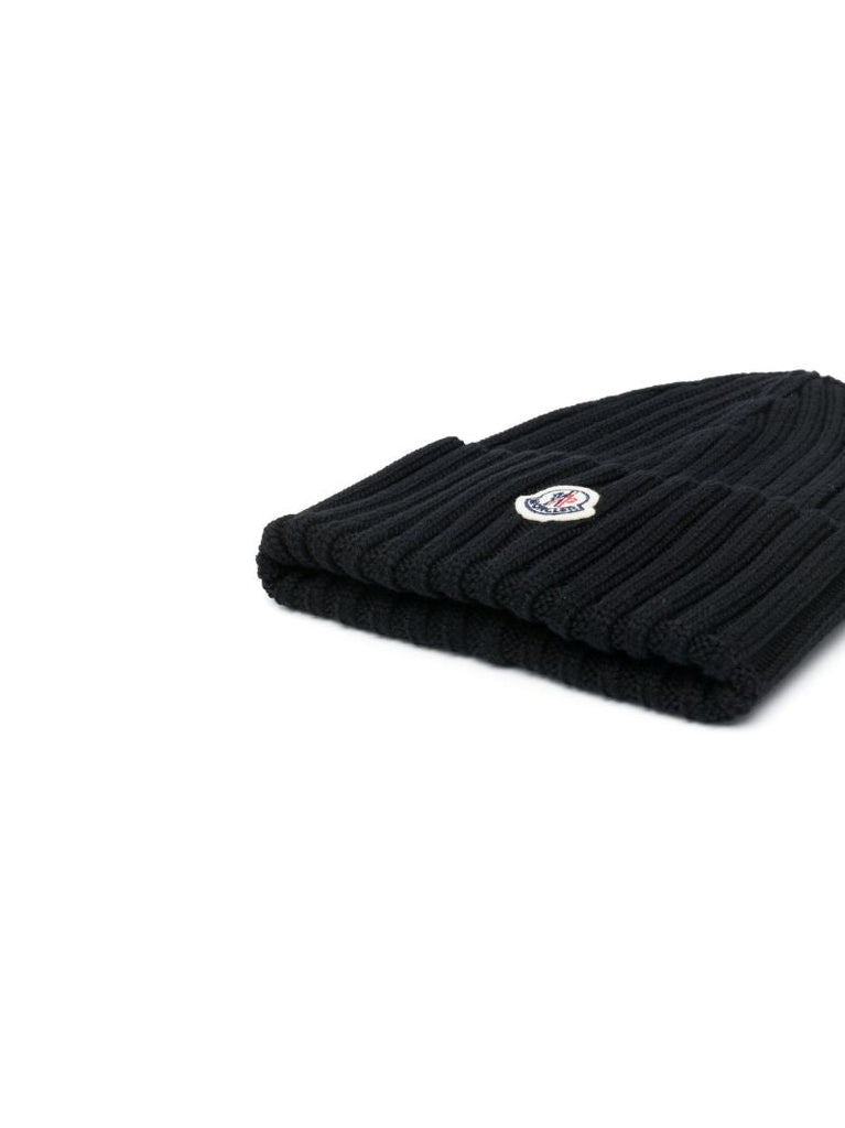 Black Ribbed-knit Virgin Wool Beanie