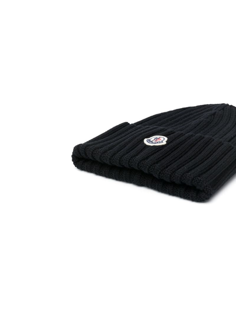 Black Ribbed-knit Virgin Wool Beanie