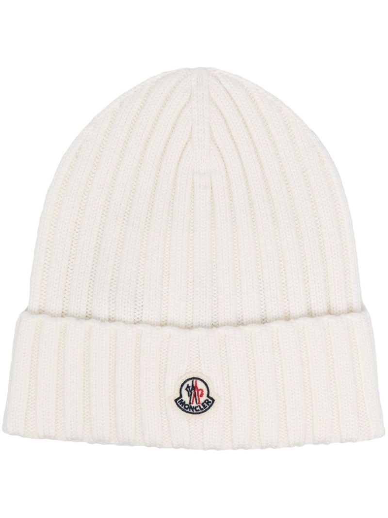 White Logo Patch Beanie Hat