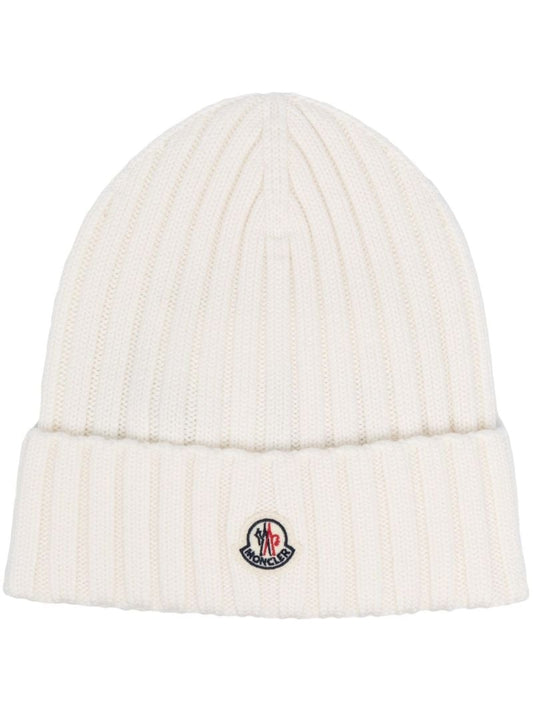 White Logo Patch Beanie Hat