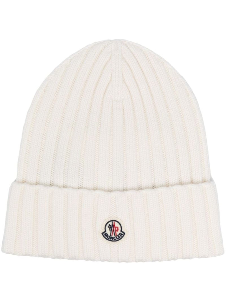 White Logo Patch Beanie Hat