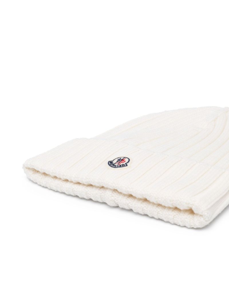 White Logo Patch Beanie Hat
