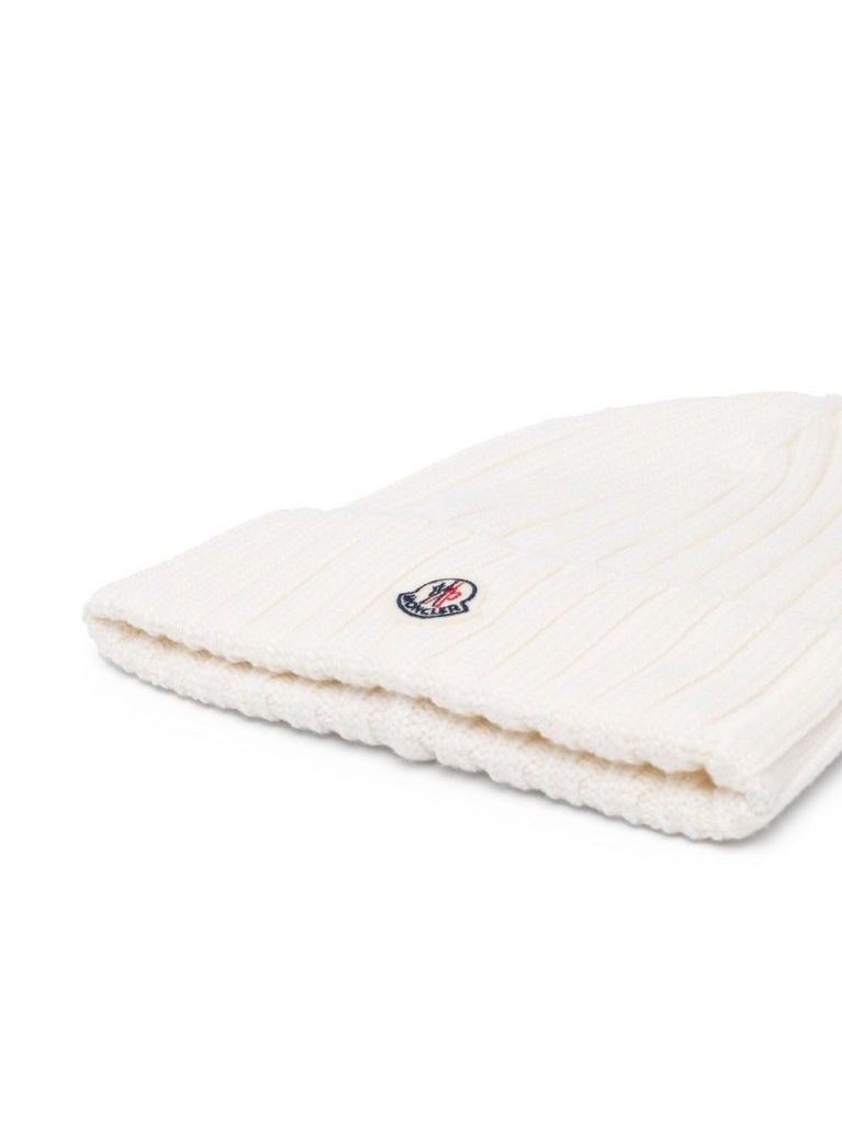 White Logo Patch Beanie Hat