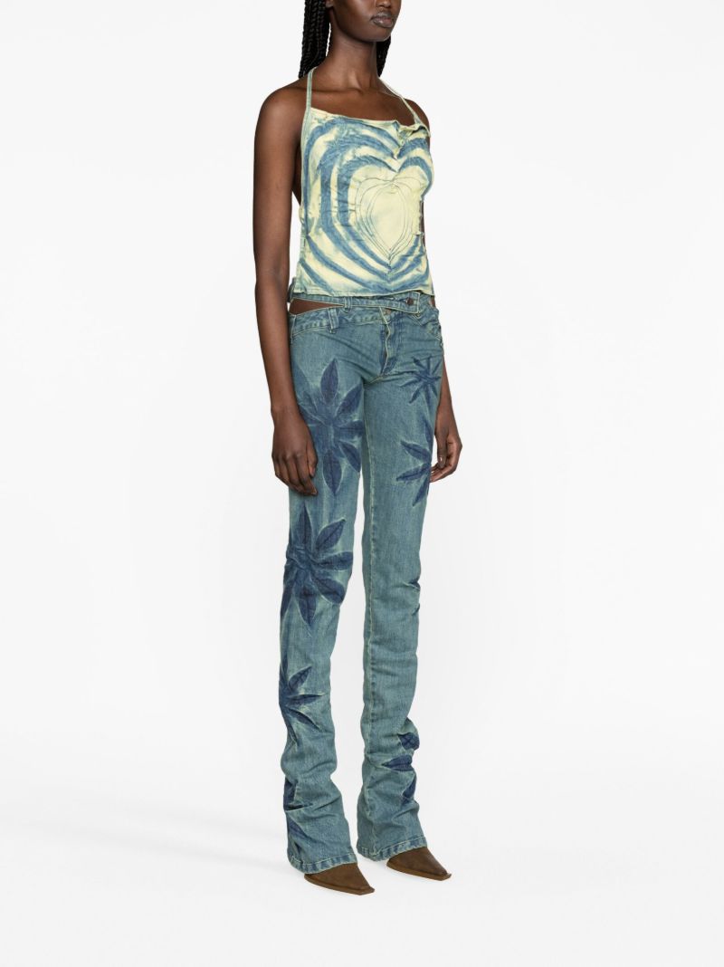 Blue Flowers Bias Cut Bootcut Jeans