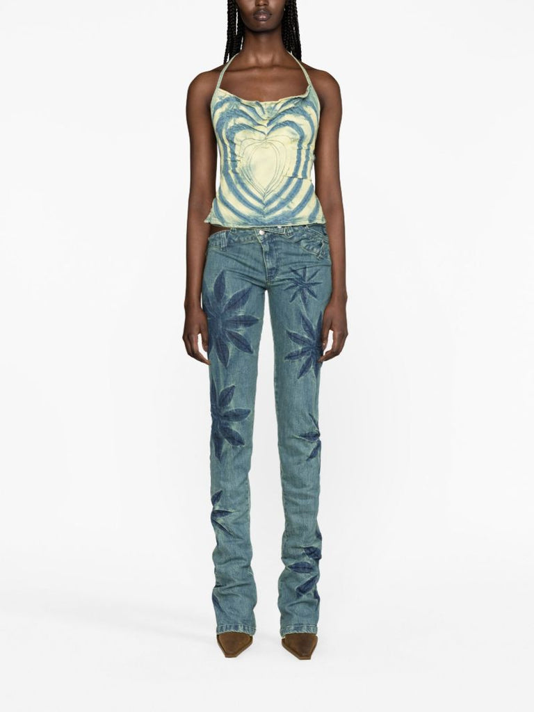 Blue Flowers Bias Cut Bootcut Jeans