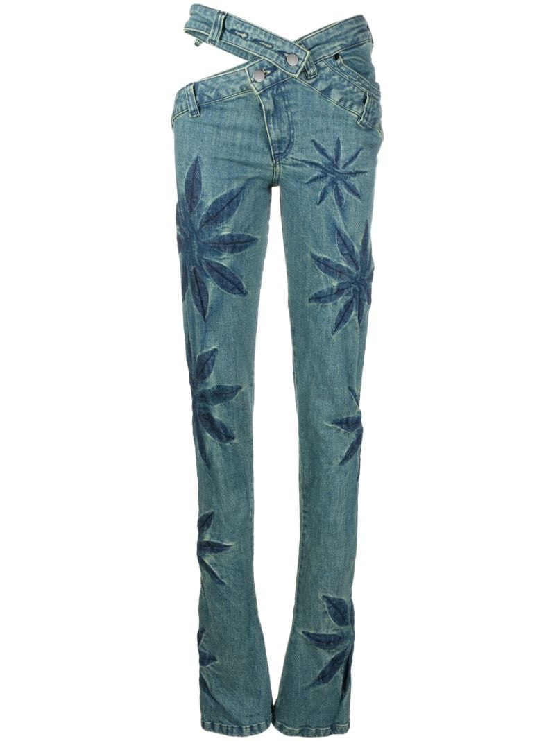 Blue Flowers Bias Cut Bootcut Jeans