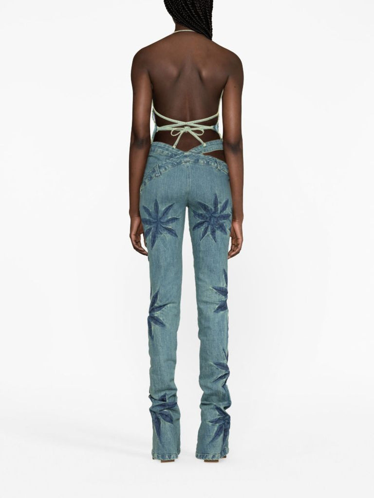 Blue Flowers Bias Cut Bootcut Jeans