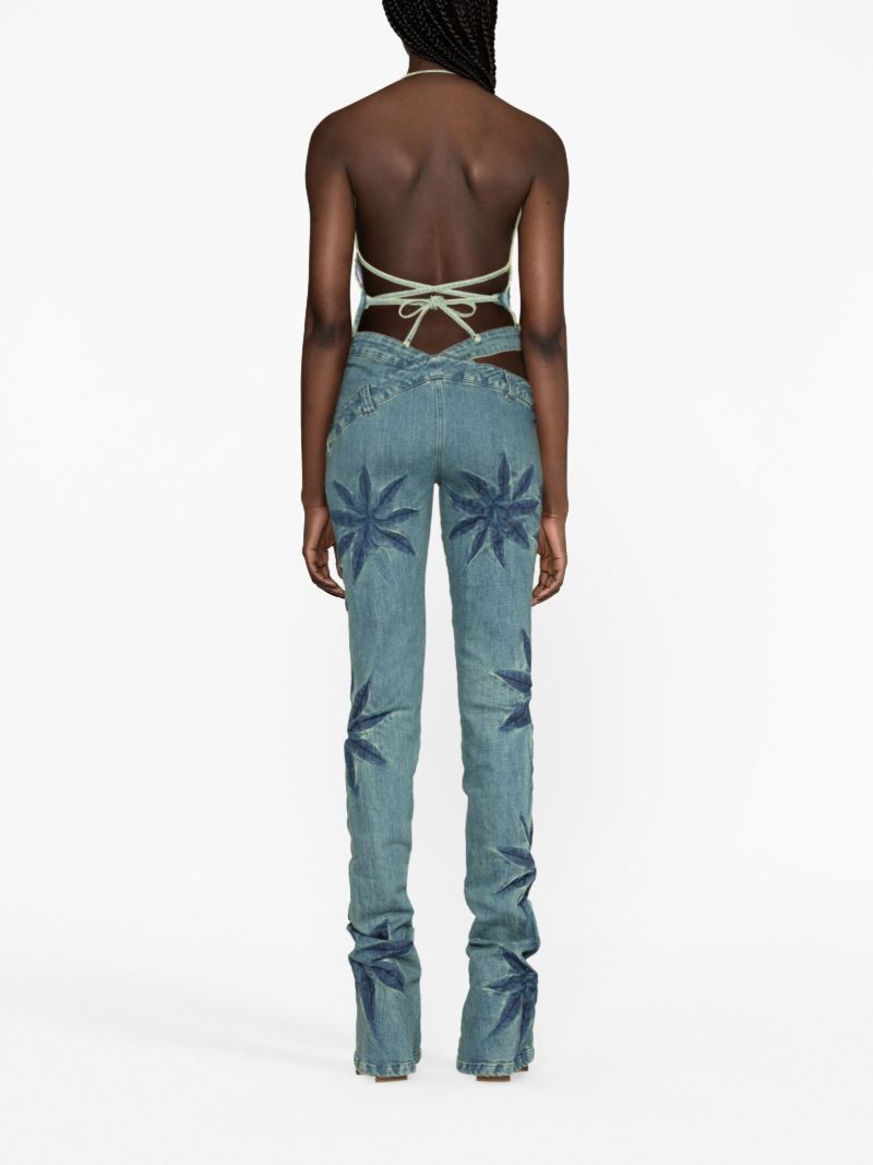 Blue Flowers Bias Cut Bootcut Jeans