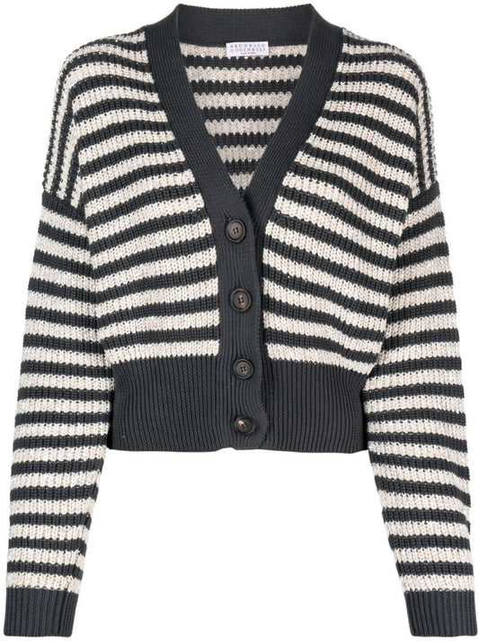 Grey Striped Cotton Cardigan