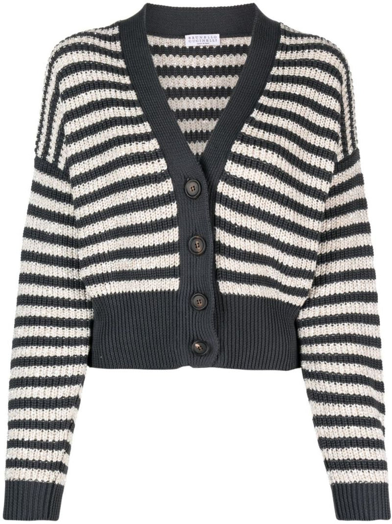 Grey Striped Cotton Cardigan