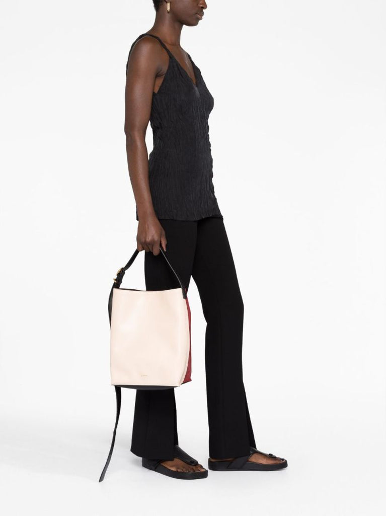 Beige Cannolo Leather Shoulder Bag