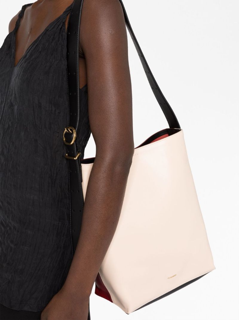 Beige Cannolo Leather Shoulder Bag