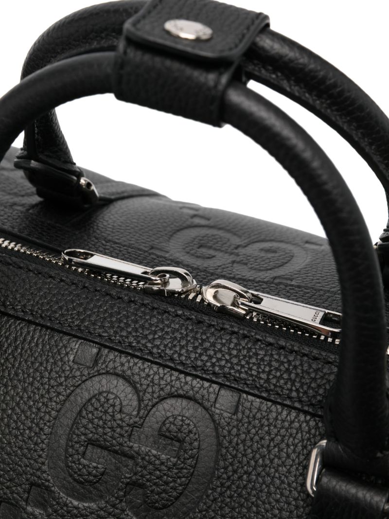 Black Large Jumbo Gg Debossed Leather Duffle Bag