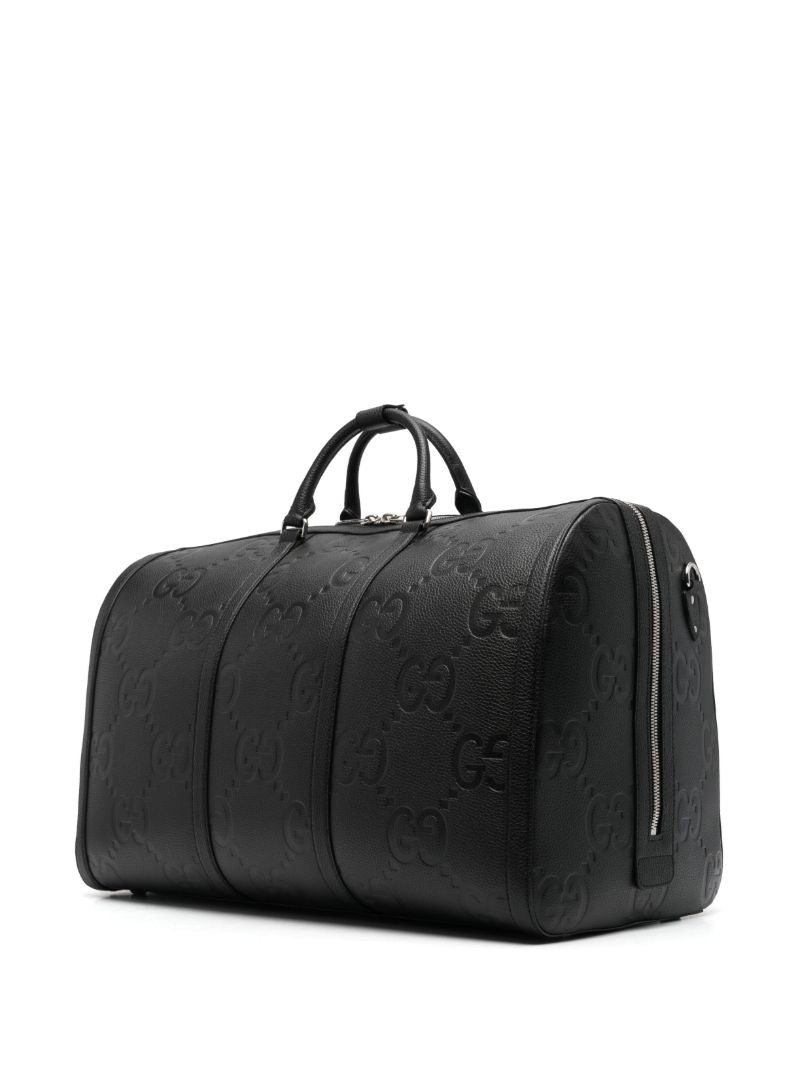 Black Large Jumbo Gg Debossed Leather Duffle Bag