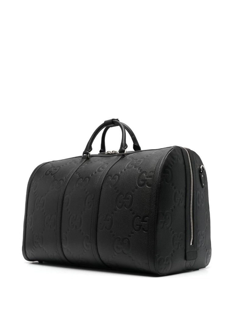 Black Large Jumbo Gg Debossed Leather Duffle Bag