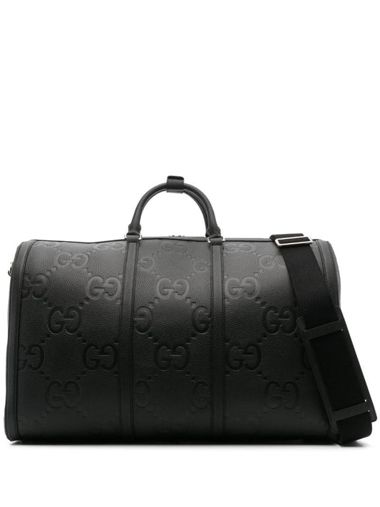 Black Large Jumbo Gg Debossed Leather Duffle Bag
