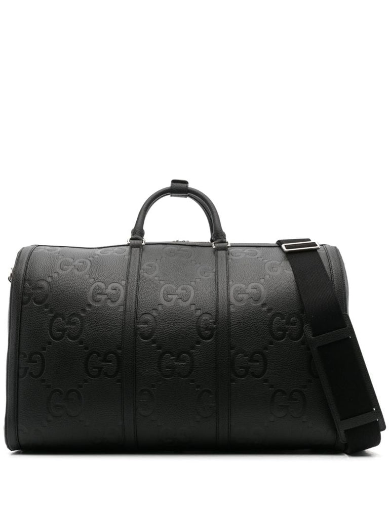 Black Large Jumbo Gg Debossed Leather Duffle Bag