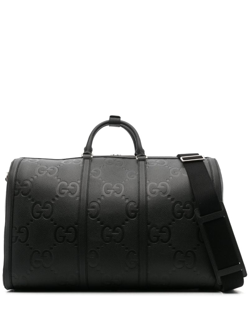 Black Large Jumbo Gg Debossed Leather Duffle Bag