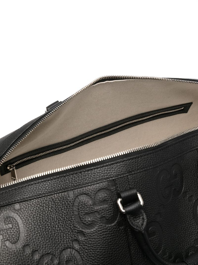 Black Large Jumbo Gg Debossed Leather Duffle Bag