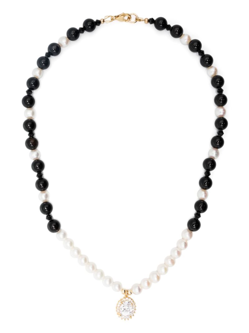 Gold-tone Onyx, Pearl and Crystal Necklace