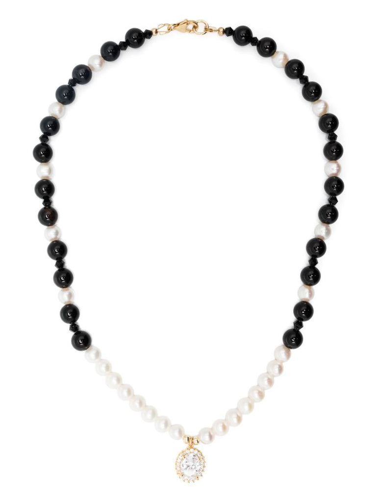 Gold-tone Onyx, Pearl and Crystal Necklace