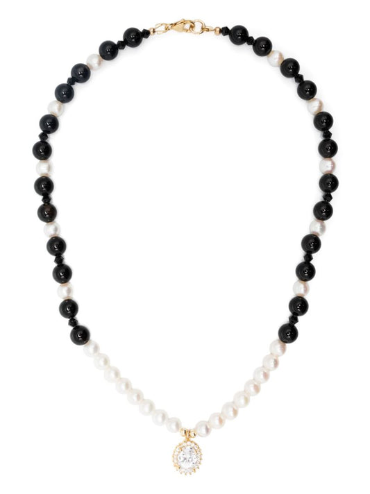 Gold-tone Onyx, Pearl and Crystal Necklace