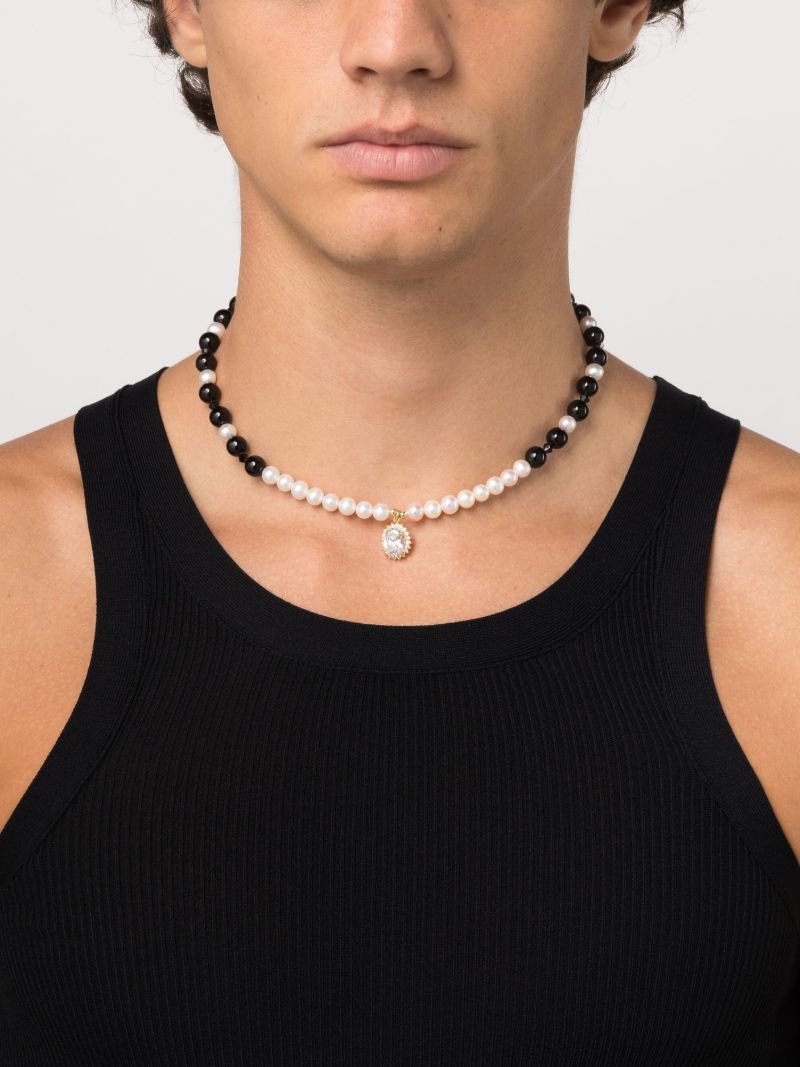 Gold-tone Onyx, Pearl and Crystal Necklace