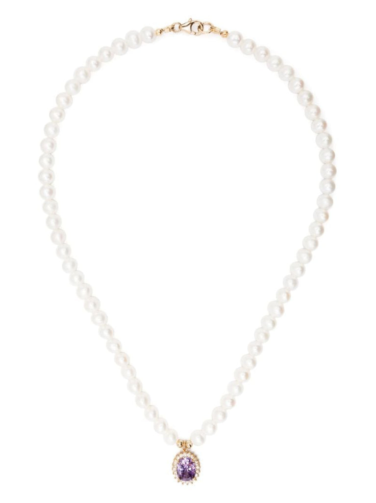 Gold-tone Pearl and Crystal Necklace