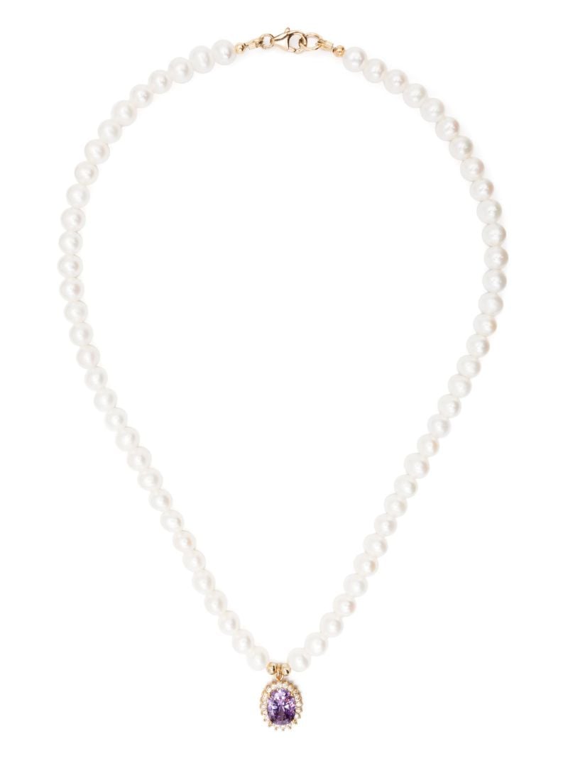 Gold-tone Pearl and Crystal Necklace