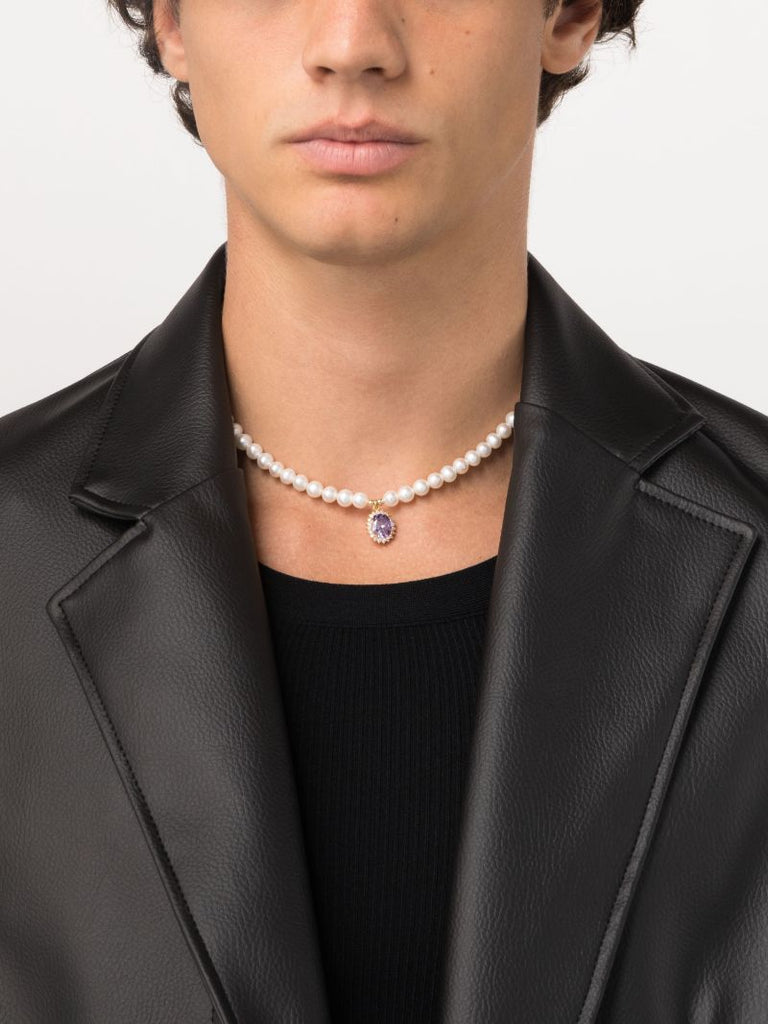 Gold-tone Pearl and Crystal Necklace