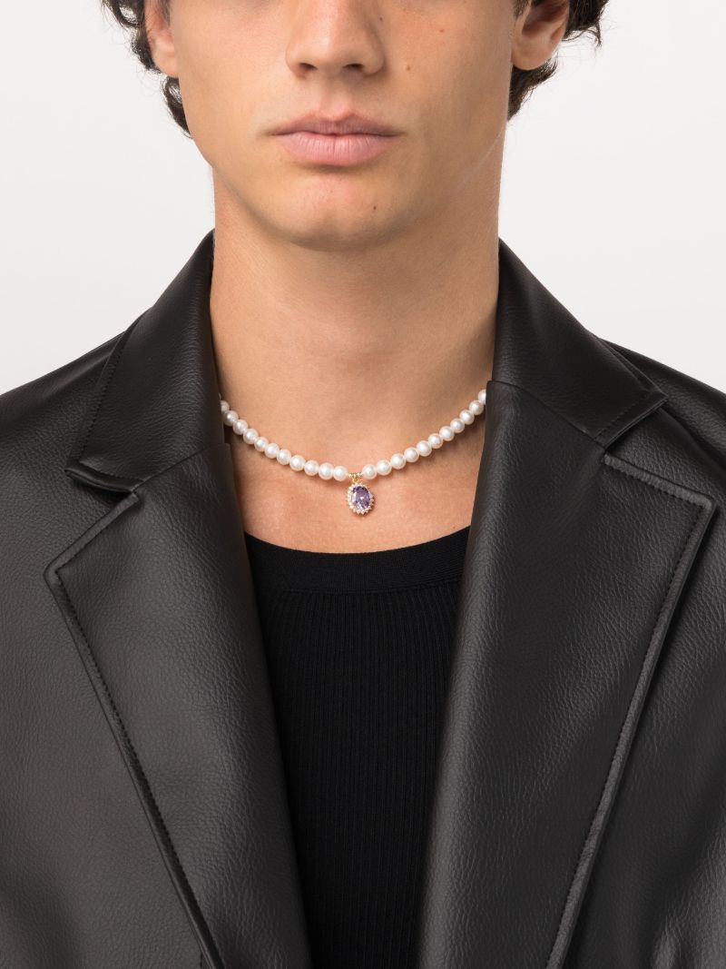 Gold-tone Pearl and Crystal Necklace
