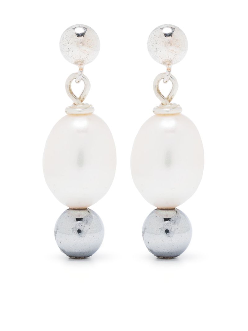Sterling Silver Pearl and Hematite Drop Earrings