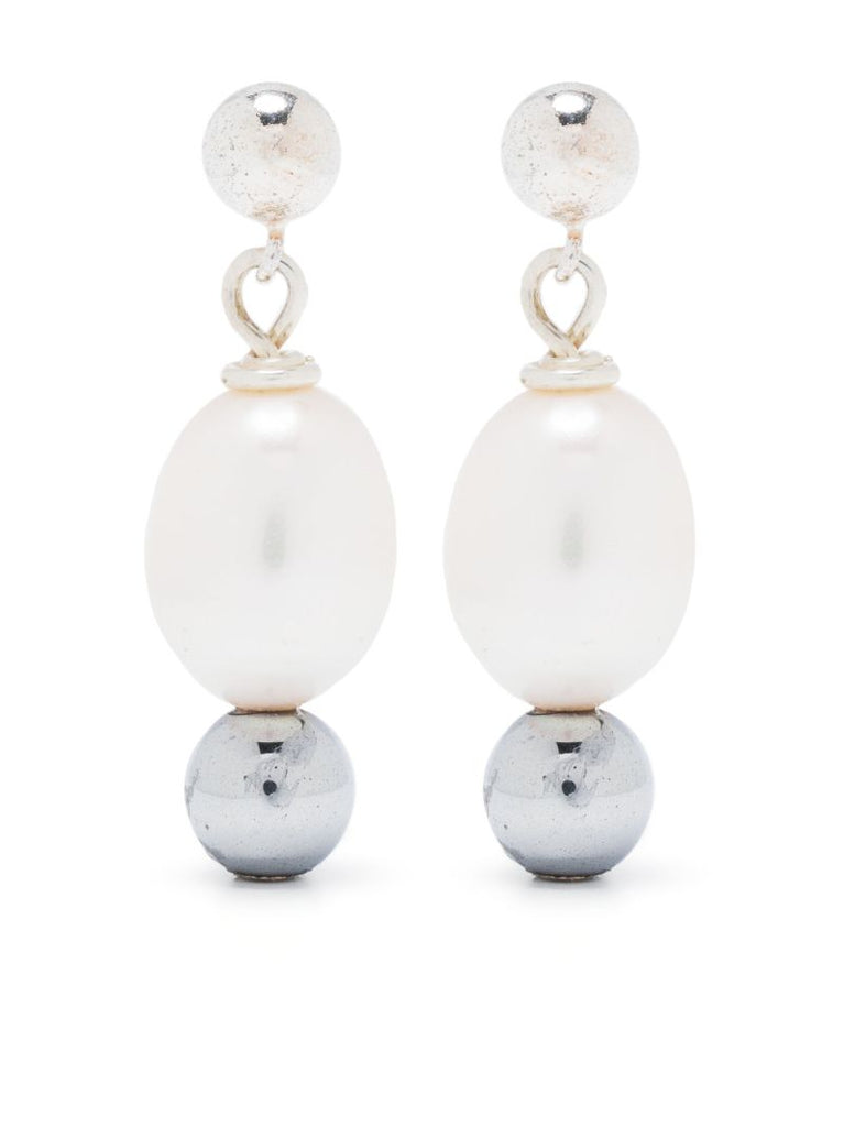 Sterling Silver Pearl and Hematite Drop Earrings