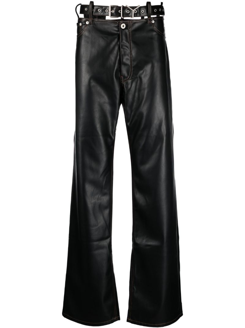 Black Y-belt Faux-leather Trousers