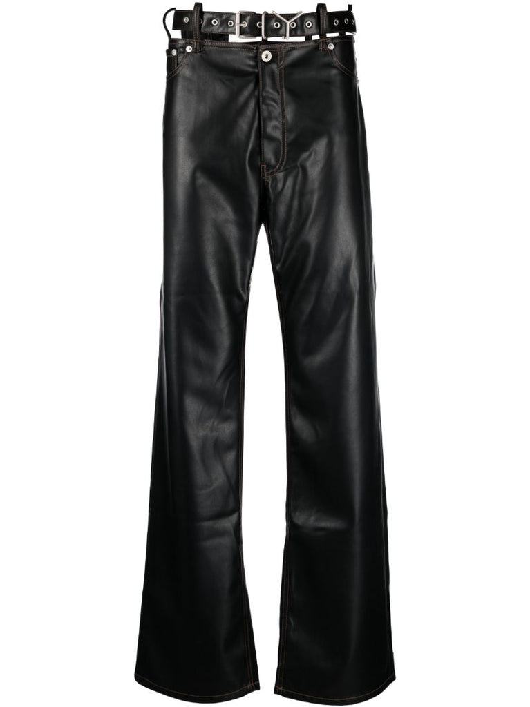 Black Y-belt Faux-leather Trousers