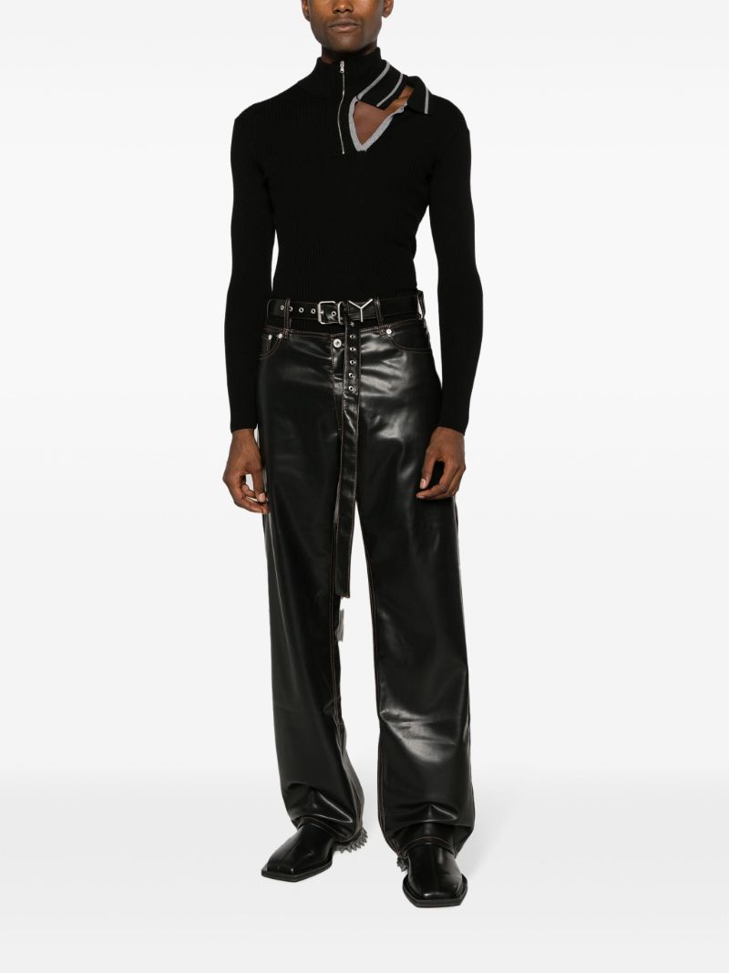 Black Y-belt Faux-leather Trousers