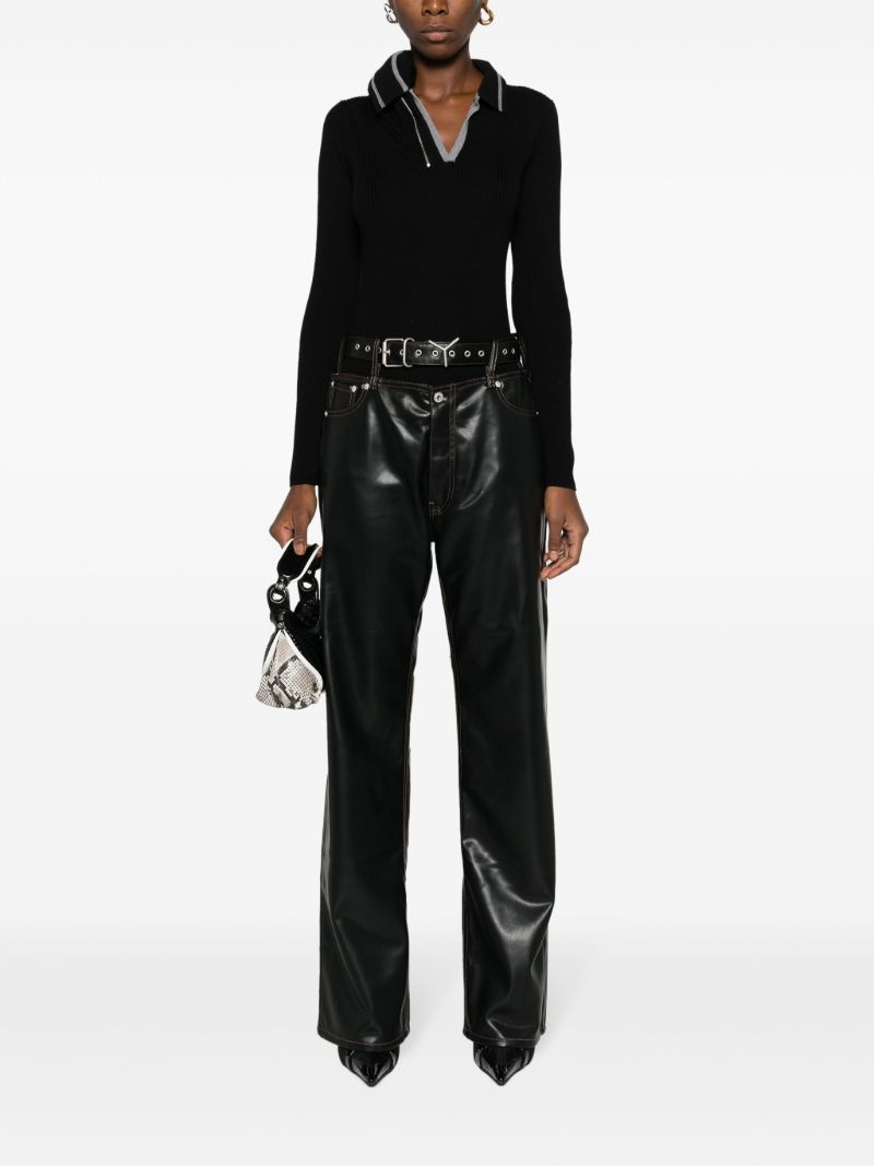 Black Y-belt Faux-leather Trousers