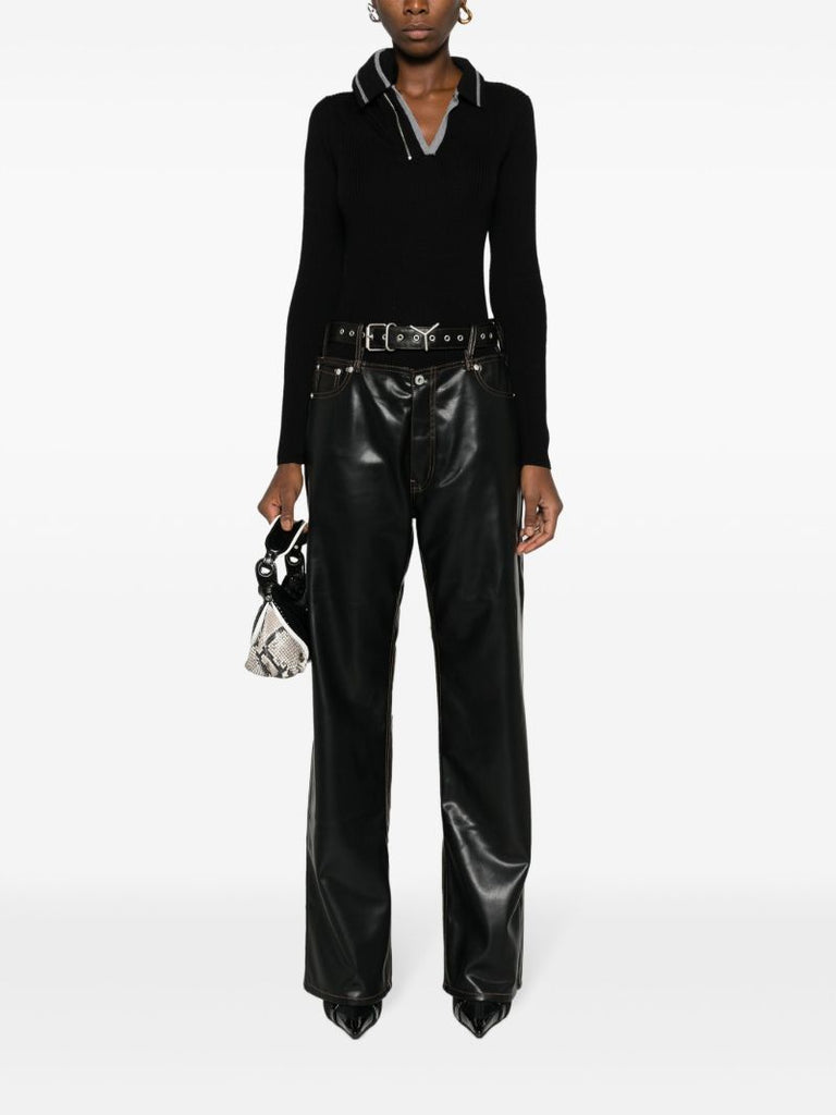 Black Y-belt Faux-leather Trousers